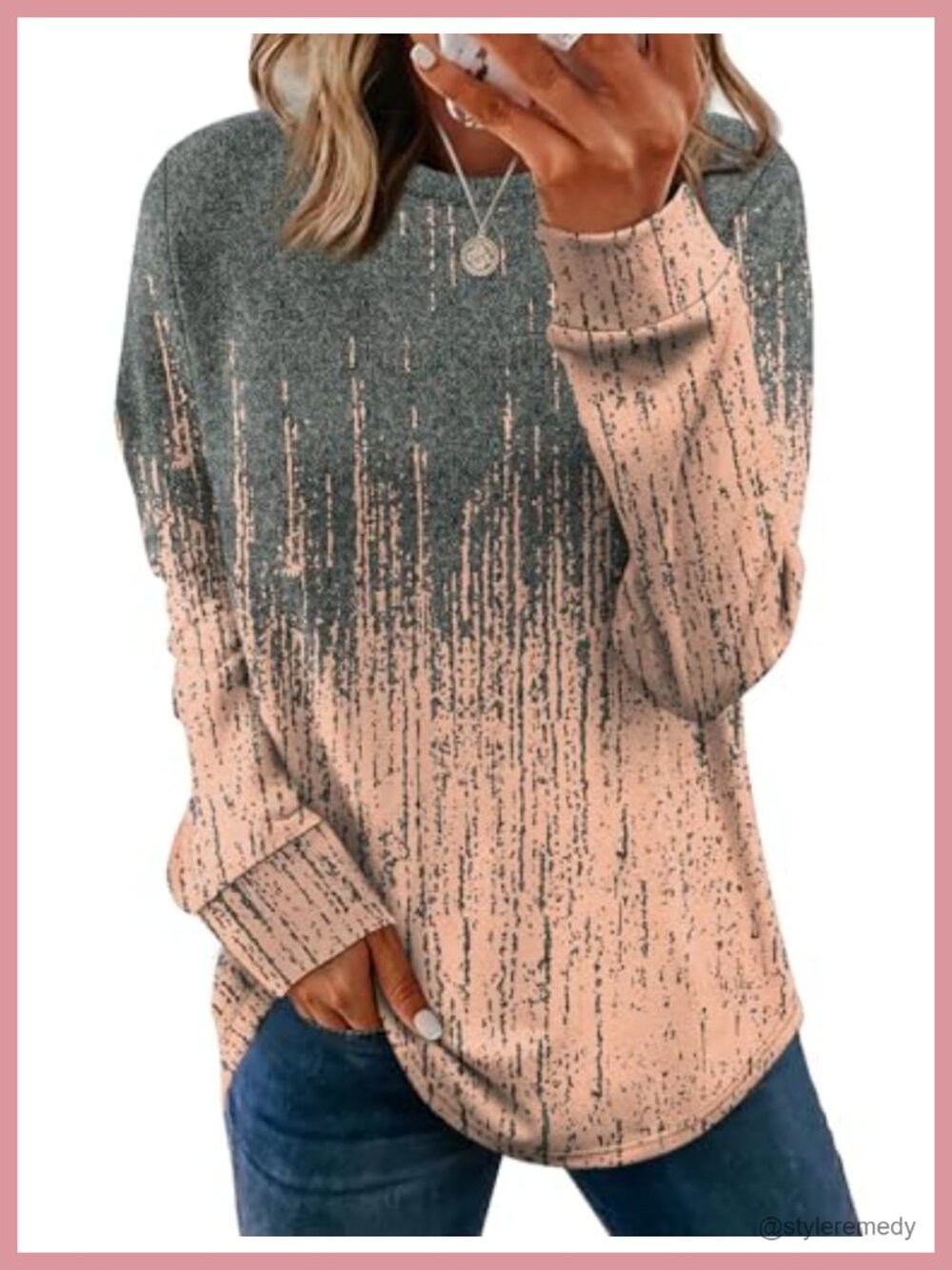Womens Crewneck Sweatshirt Long Sleeve Curved Hem Lightweight Tunic Pullover